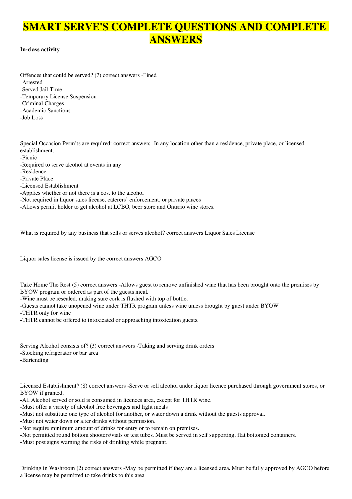 Preview image for SMART SERVE'S COMPLETE QUESTIONS AND COMPLETE ANSWERS